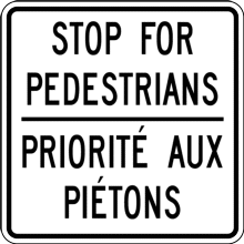 STOP FOR PEDESTRIANS / Priorité aux piétons Tab